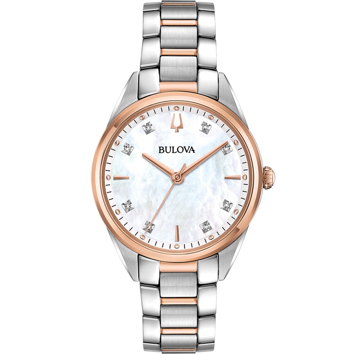 Ceas dama Bulova 98P183 Quartz Albastru, Rose gold, Sidef, Auriu rose/Argintiu