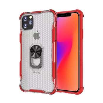Husa pentru IPhone 12 / 12 PRO, Hybrid Antisoc, carcasa cu bumper, inel rotativ 360 si Kickstand, Rosu Husa pentru IPhone 12 / 12 PRO, Hybrid Antisoc, carcasa cu bumper, inel rotativ 360 si Kickstand, Rosu