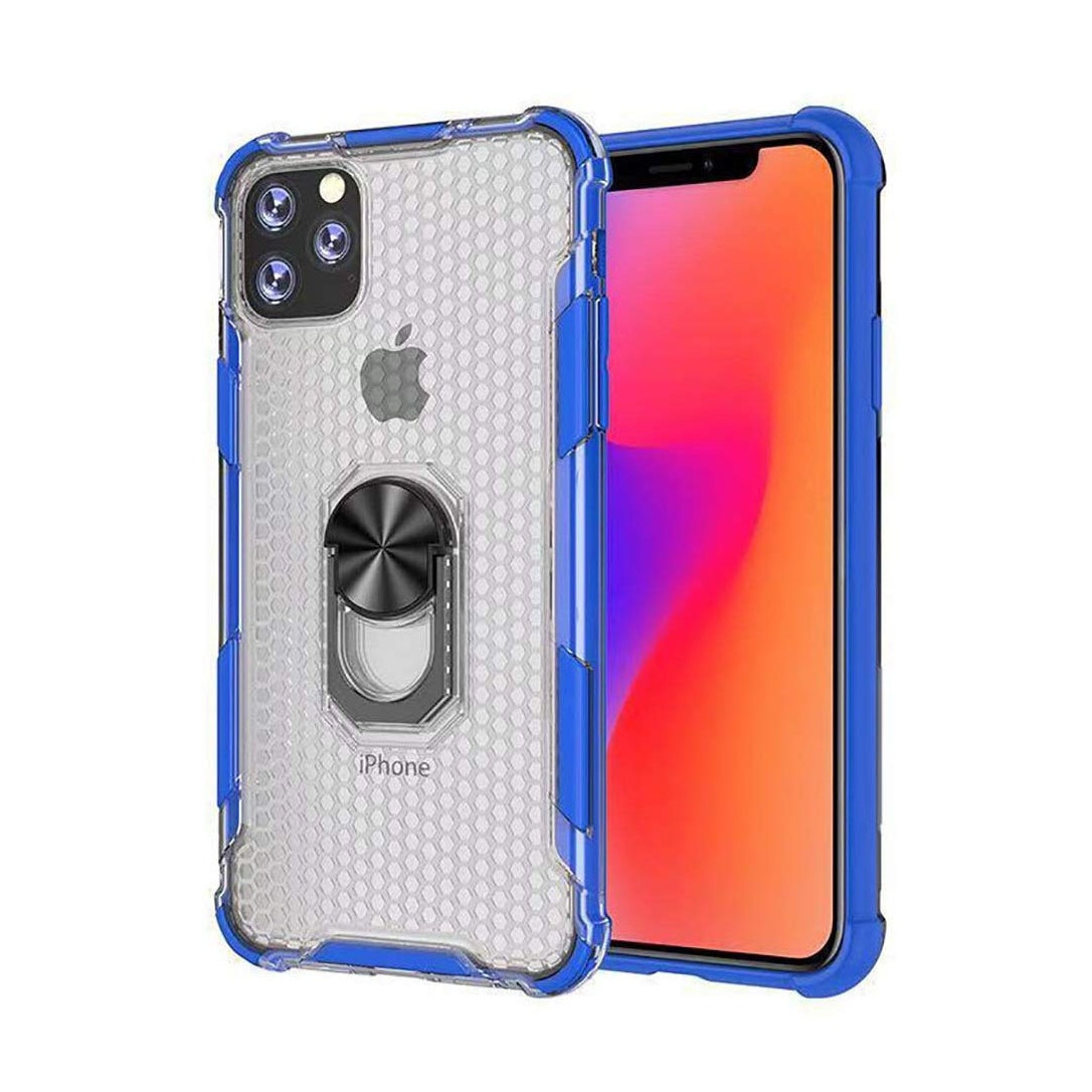Husa IPhone 11, Hybrid Antisoc, carcasa cu bumper, inel rotativ 360 si Kickstand, Blue