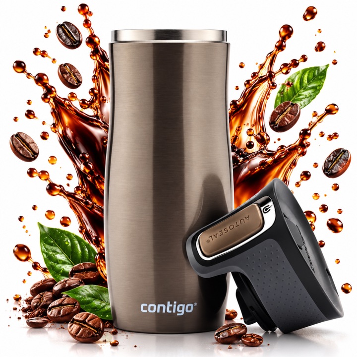 Термос чаша Contigo, С двойни стени, Неръждаема стомана, Latte/Brown, 470 ml