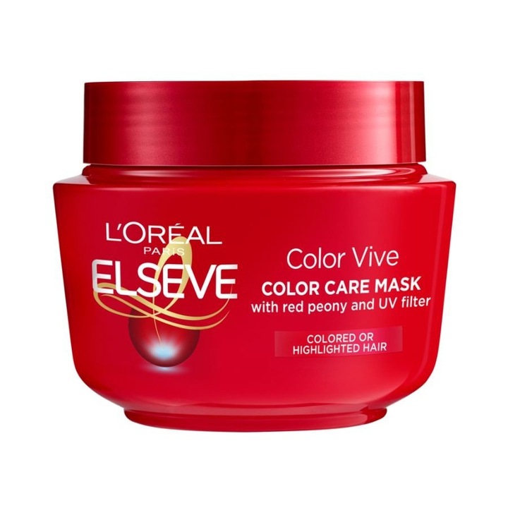 Hajmaszk, L'Oréal Paris, Elseve, Color Vive vörös bazsarózsával, 300 ml