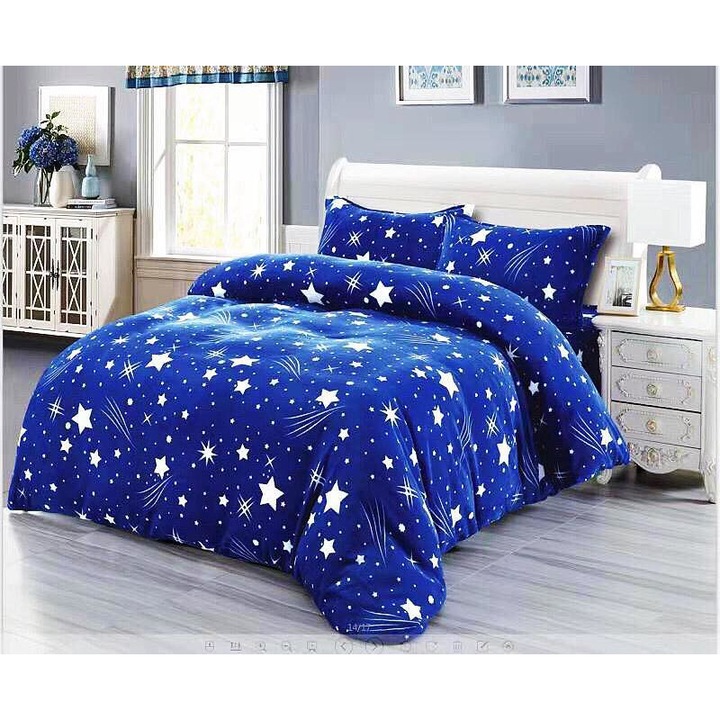 Lenjerie Cocolino pat dublu, Albastru, 4 piese