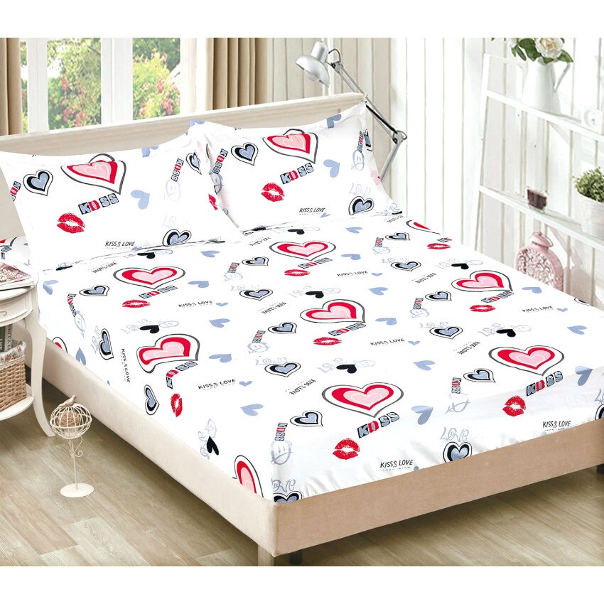 Set lenjerie de pat, 3 piese, pat 2 persoane, Multicolor - HB-64