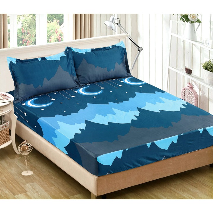 Спален комплект, 3 части, двойно легло, Navy/Blue - HB-62