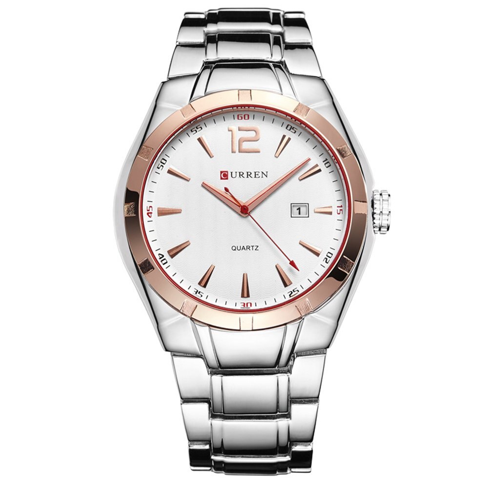 Ceas Curren Barbatesc Quartz Casual Elegant Rose/alb, PN999860RAB, curea din metal (zale), afisaj Analog