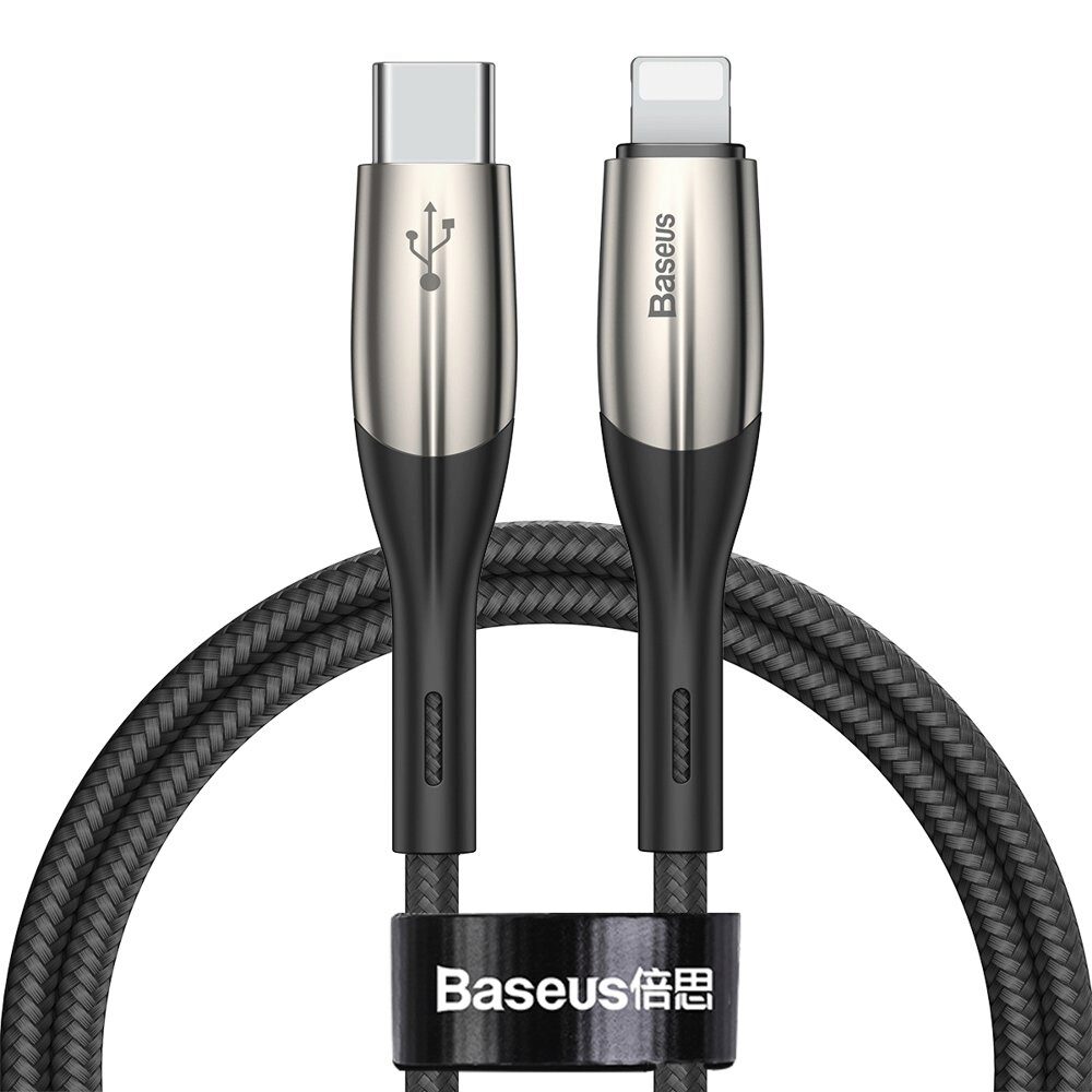 Cablu de date Baseus Durable USB-C PD la Lightning, 18W, 1 Metru, Negru & Argintiu