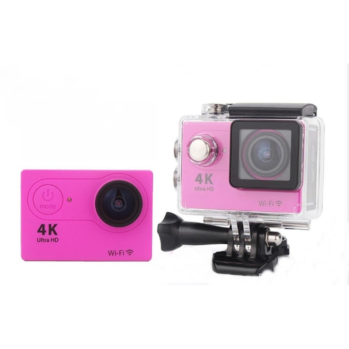 Sport videokamera, 4K, Wi-fi, vízálló, akciókamera, rózsaszín