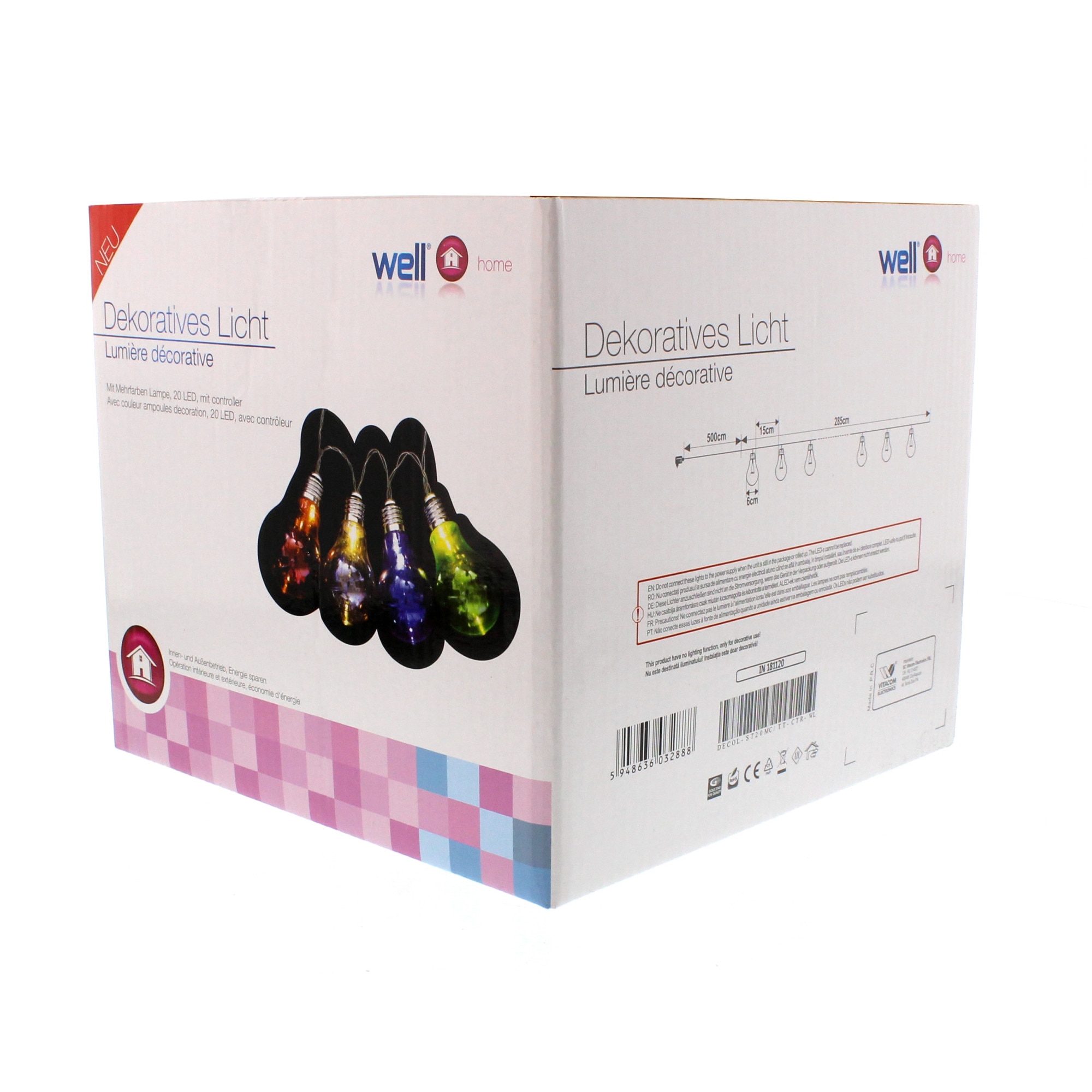 Ghirlanda luminoasa decorativa Well, 20 LED-uri multicolore cu jocuri de lumini cablu transparent