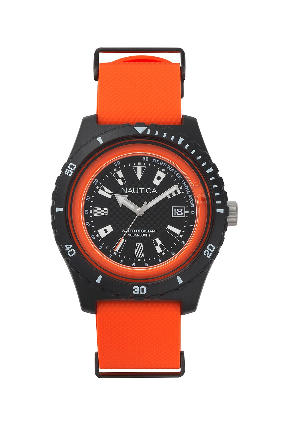Nautica, Ceas rotund cu o curea de silicon Surfside, 46 mm, Oranj mandarina