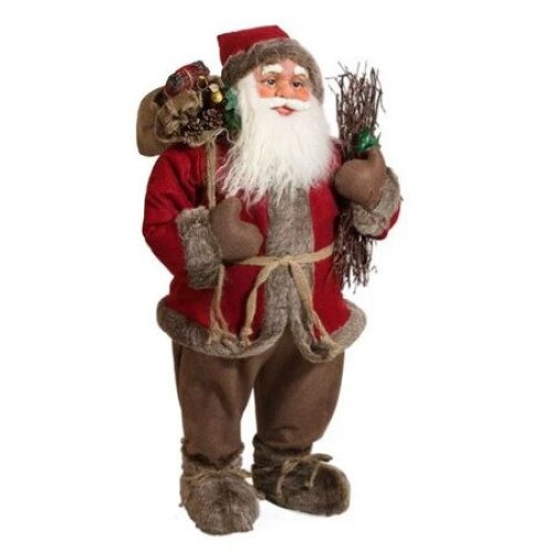 Decoratiune Mos Craciun ART cu sac de cadouri si surcele pentru foc,dimensiune 60 cm
