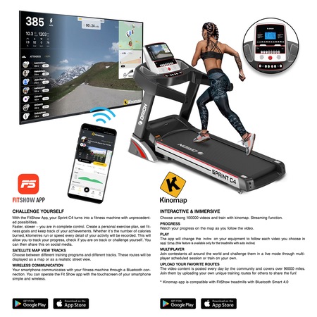 Banda de alergat electrica Orion Sprint C4, viteza 15 km/h, motor 3 CP, inclinare automata, greutate suportata 130kg, 12 programe presetate, pliabila
