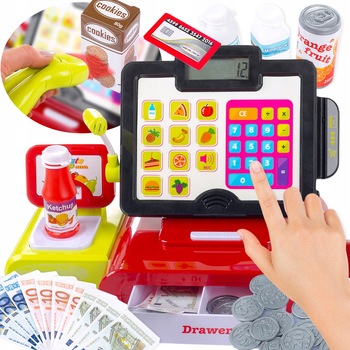 Casa de marcat de jucarie cu ecran LCD, MY CASH REGISTER, cu sunete, lumini, cantar, POS si scanner pentru alimente Casa de marcat de jucarie cu ecran LCD, MY CASH REGISTER, cu sunete, lumini, cantar, POS si scanner pentru alimente