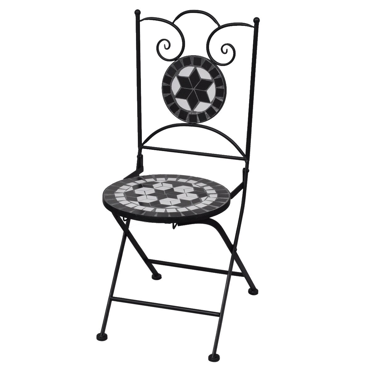 Set 2 scaune din mozaic, gradina/terasa/balcon, vidaXL, Ceramica, Negru cu alb, 37 x 44 x 89 cm