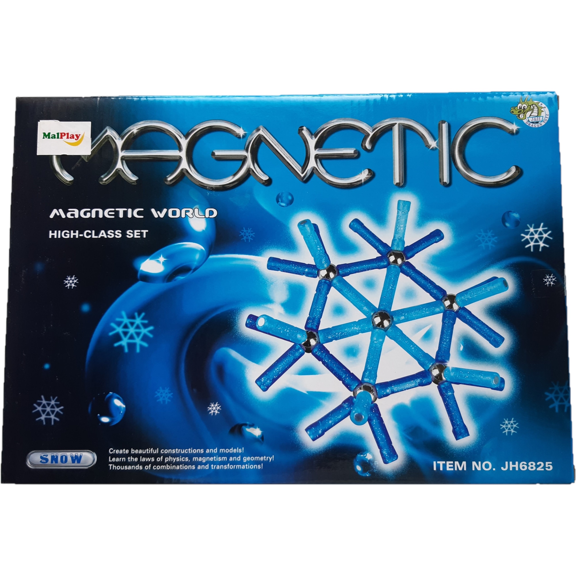 Joc de Construit Magnetic Educativ, MalPlay, 84 piese, Snow Pack, Albastru cu Sclipici