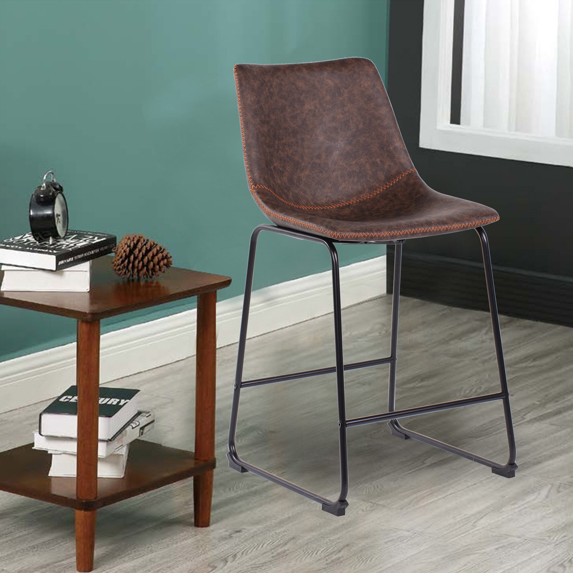 Scaun de bar Kring Austin Fit, 68x32x52 cm, PU, Maro antichizat