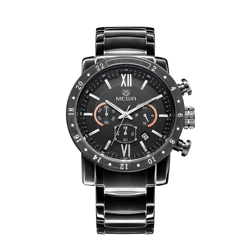 Ceas MEGIR Barbatesc Quartz Sport Negru, PN999814NU, curea din metal (zale), afisaj Analog