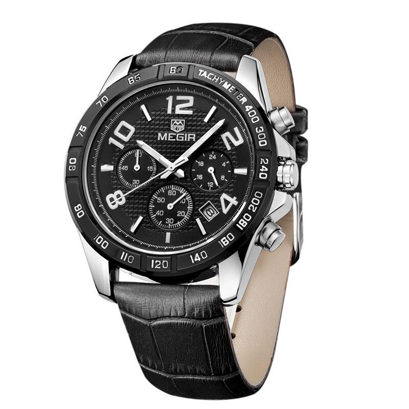Ceas MEGIR Barbatesc Quartz Casual Negru, PN999812NU, curea din piele, afisaj Analog