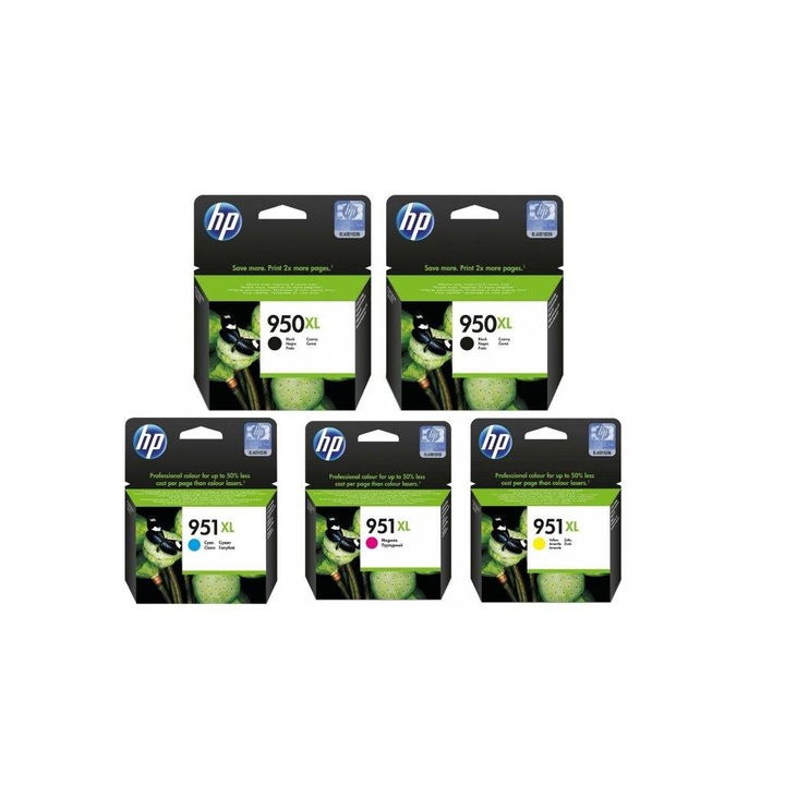 Pachet cartuse cerneala CN045AE (950XL) negru x 2 CN046AE (951XL) cyan CN047AE (951XL) magenta CN048AE (951XL) galben HP original 9100 pagini