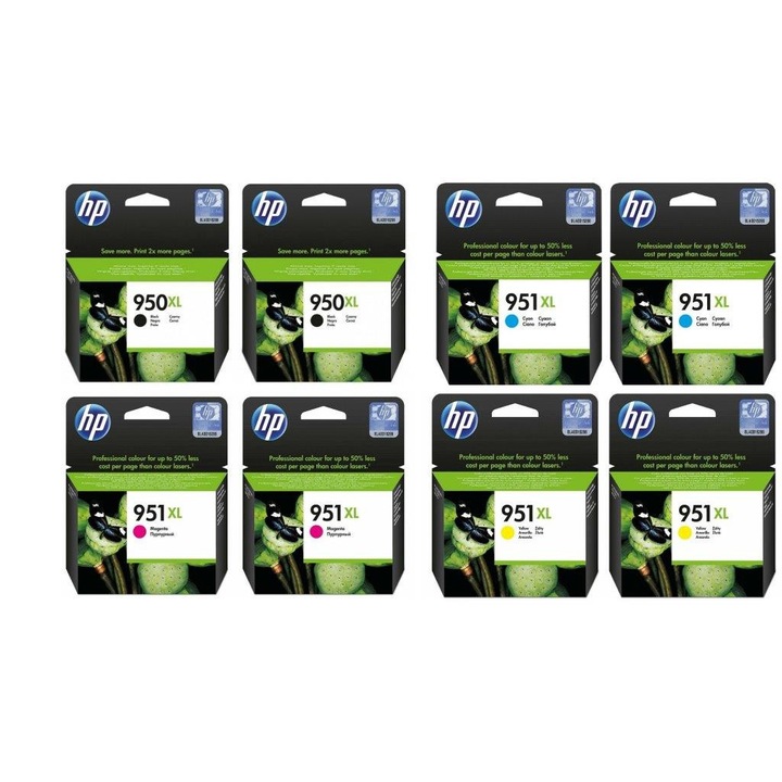 Pachet cartuse cerneala CN045AE (950XL) negru x 2 CN046AE (951XL) cyan x 2 CN047AE (951XL) magenta x 2 CN048AE (951XL) galben x 2 HP original 13.600 pagini