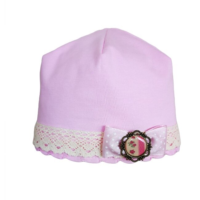 Fes Mic Pitic C183NN cu dantela si fundita roz cu camee, Roz