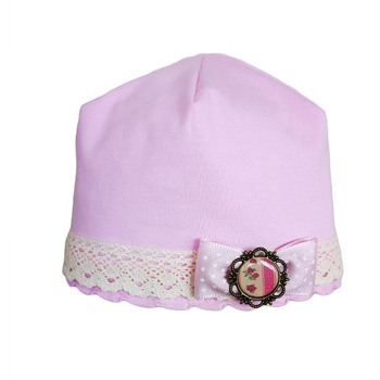 Fes Mic Pitic C183NN cu dantela si fundita roz cu camee, Roz Fes Mic Pitic C183NN cu dantela si fundita roz cu camee, Roz