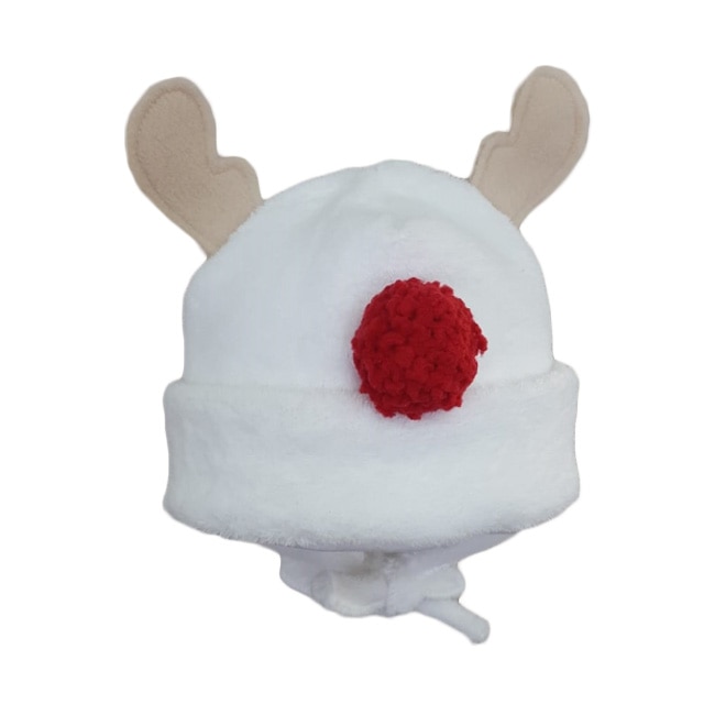 Caciula iarna Mic Pitic C167NN din fleece cu nas si cornite de ren, Alb