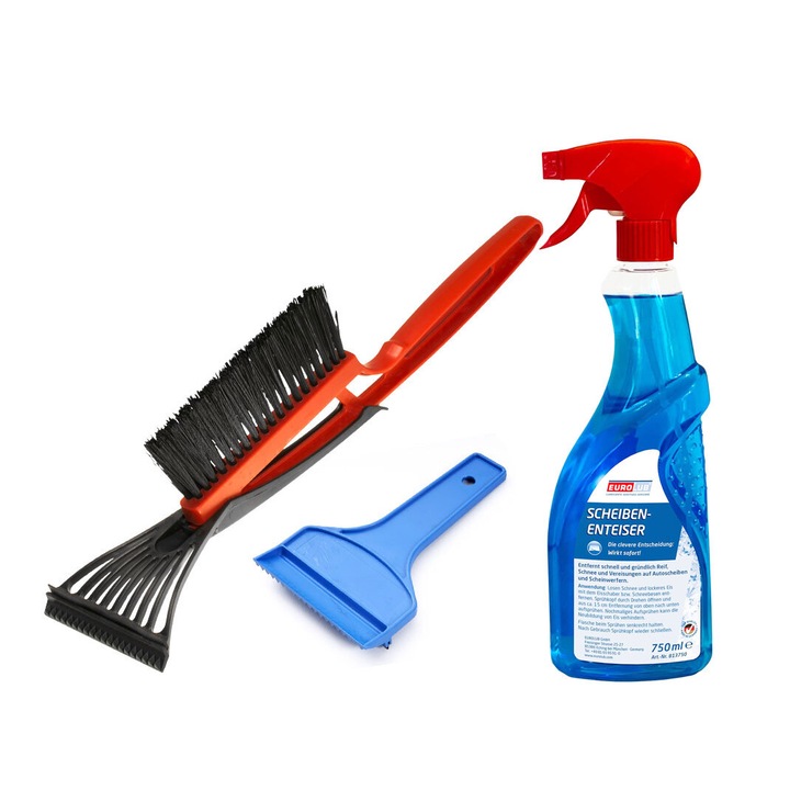 Set pachet de iarna Confort contine Solutie dezghetat geamuri, Perie cu maner izolat, Razuitor parbriz cu manusa