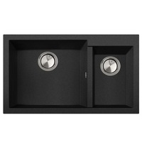 chiuveta bucatarie granit dubla cu 2 cuve cookingaid cube on8620 860500195mm neagra  black metal quartz  ventil invizibil  accesorii montaj imagen 58_0_
0