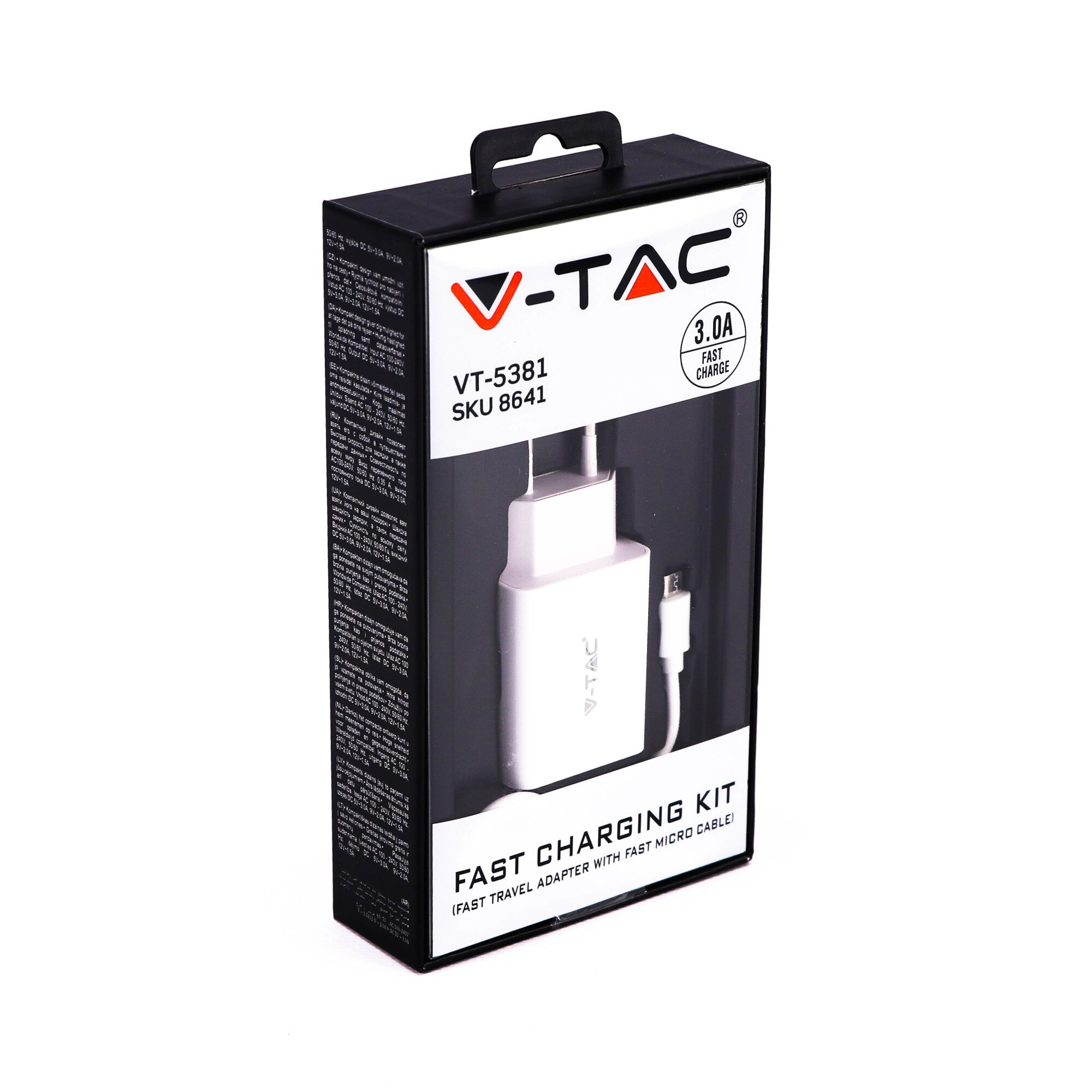 Kit de incarcare fast charging cu Adaptor de Calatorie si Cablu Micro USB, V-TAC, Alb