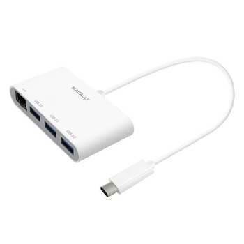 Hub USB cu 3 porturi USB si port Ethernet pentru dispozitive USB-C, Macally 3.1, alb Hub USB cu 3 porturi USB si port Ethernet pentru dispozitive USB-C, Macally 3.1, alb