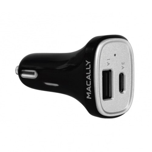 Incarcator auto cu iesiri USB-A si USB-C, Macally 20W, negru