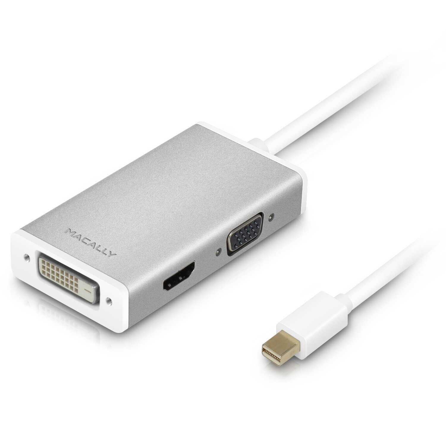 Adaptor, Macally 3-in-1 Mini-DisplayPort To DVI / HDMI / VGA 4K, (alb)