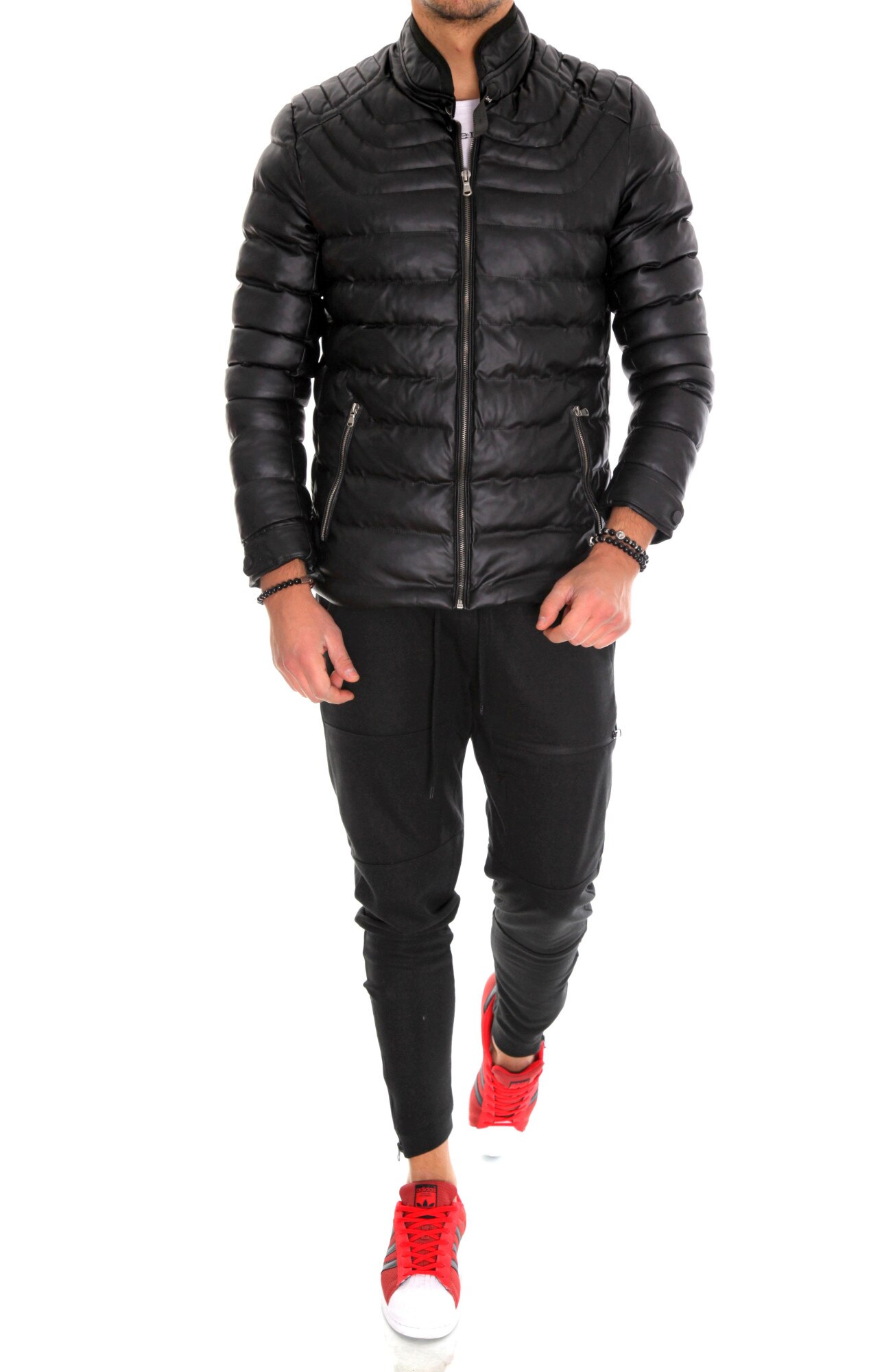 Pantaloni De Trenining Cu Snur Negri Pentru Barbati Cu Piele