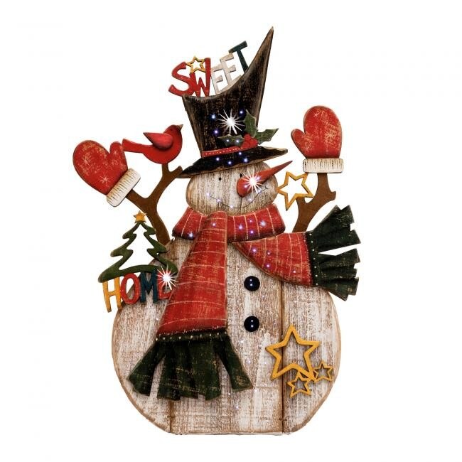 Figurina Om Zapada, Home, pentru masa, iluminat LED, lemn, picior sprijin, 55 cm, decoratiune Craciun