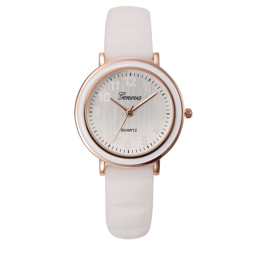 Ceas Geneva Dama Quartz Casual Elegant Alb, PN999817AB, curea din silicon, afisaj Analog