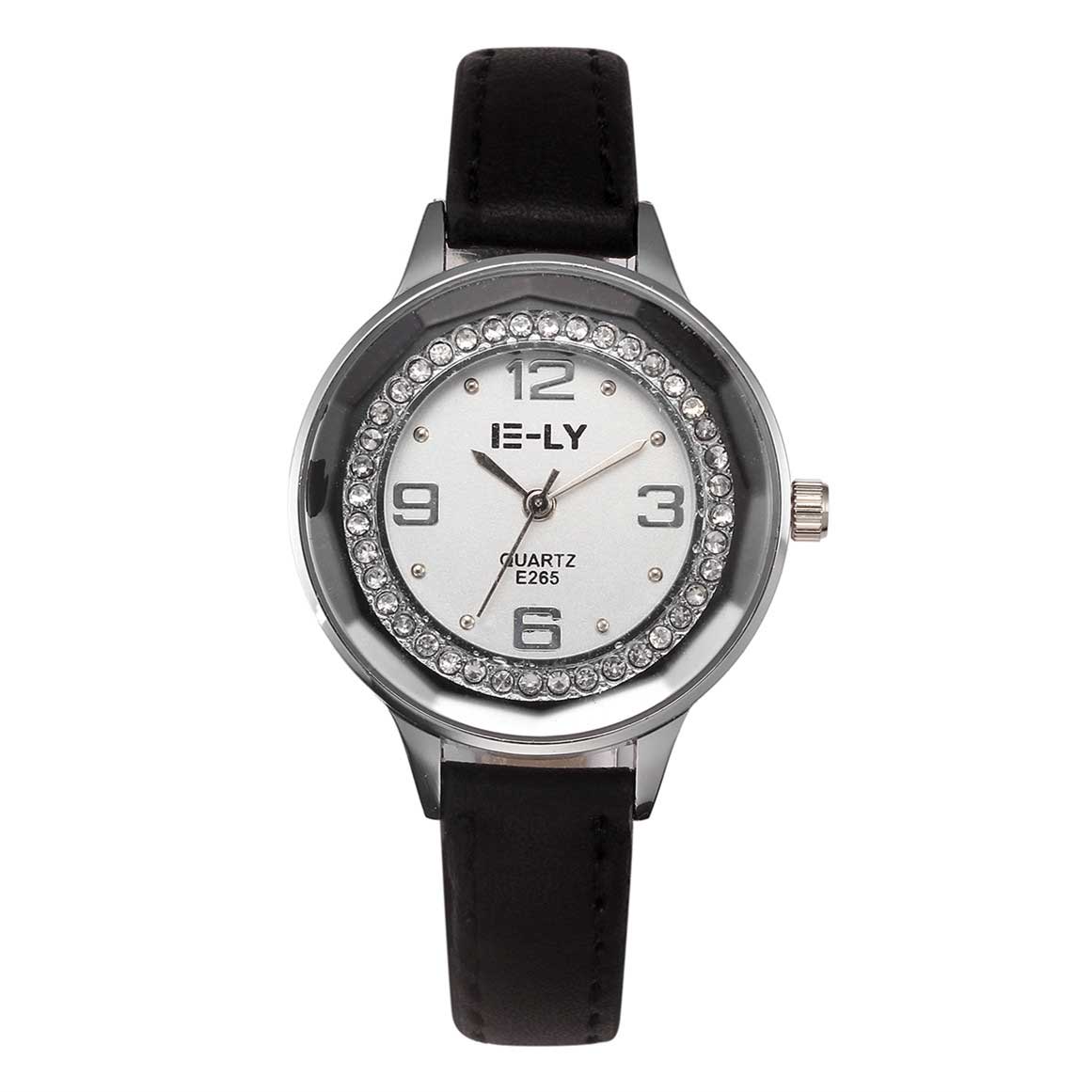 Ceas E-LY Dama Quartz Casual Elegant Negru, PN999271NU, curea din piele, afisaj Analog