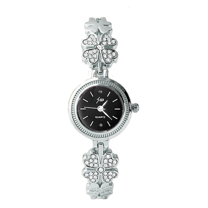 Ceas jw Dama Quartz Casual Elegant Argintiu/negru, PN999898SNU, curea din metal (zale), afisaj Analog
