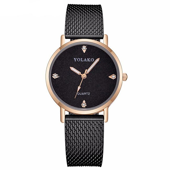 Ceas Yazole Dama Quartz Casual Elegant Negru, PN999561NU, curea din metal (mesh), afisaj Analog