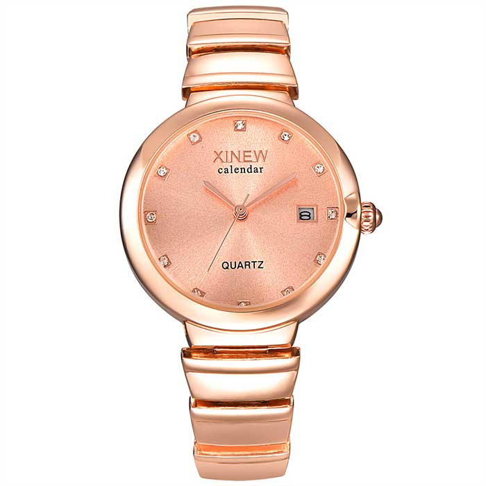 Ceas XINEW Dama Quartz Casual Elegant Rose, PN999869RE, curea din metal (zale), afisaj Analog