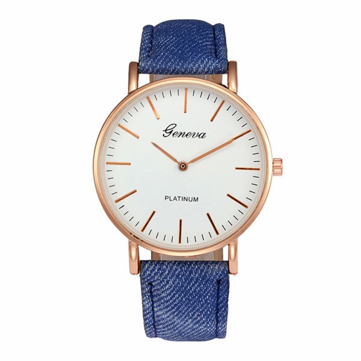 Ceas Geneva Dama Quartz Casual Elegant Albastru, PN999305AU, curea din textil (denim), afisaj Analog
