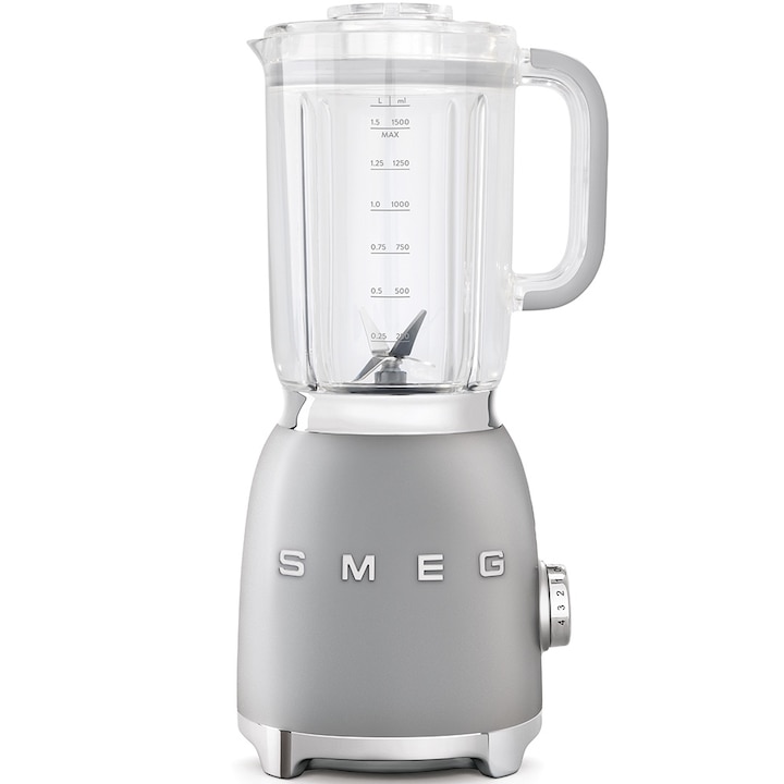 Блендер Smeg BLF01SVEU, 50's Style, 800 W, 1.5 л кана, 4 скорости на мощност, 4 функции, Сив