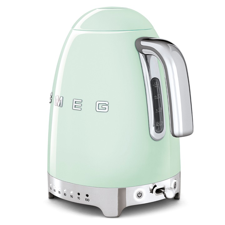 SMEG KLF04PGEU vízforraló, 50-es évek retro design, állítható vízhőfok, 1.7 liter, 2400W, világoszöld