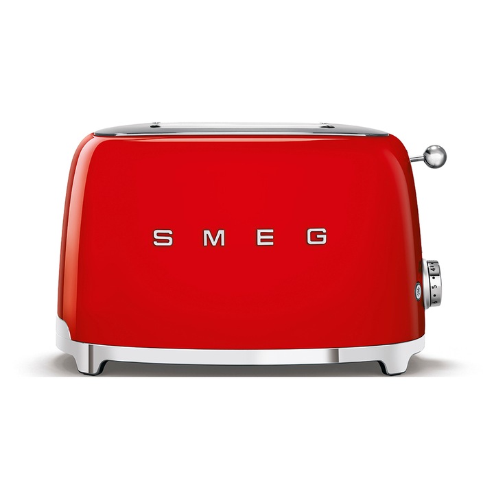 Тостер SMEG TSF01RDEU, ретро дизайн от 50-те години, 2 филийки, 6 нива, 3 програми, червен