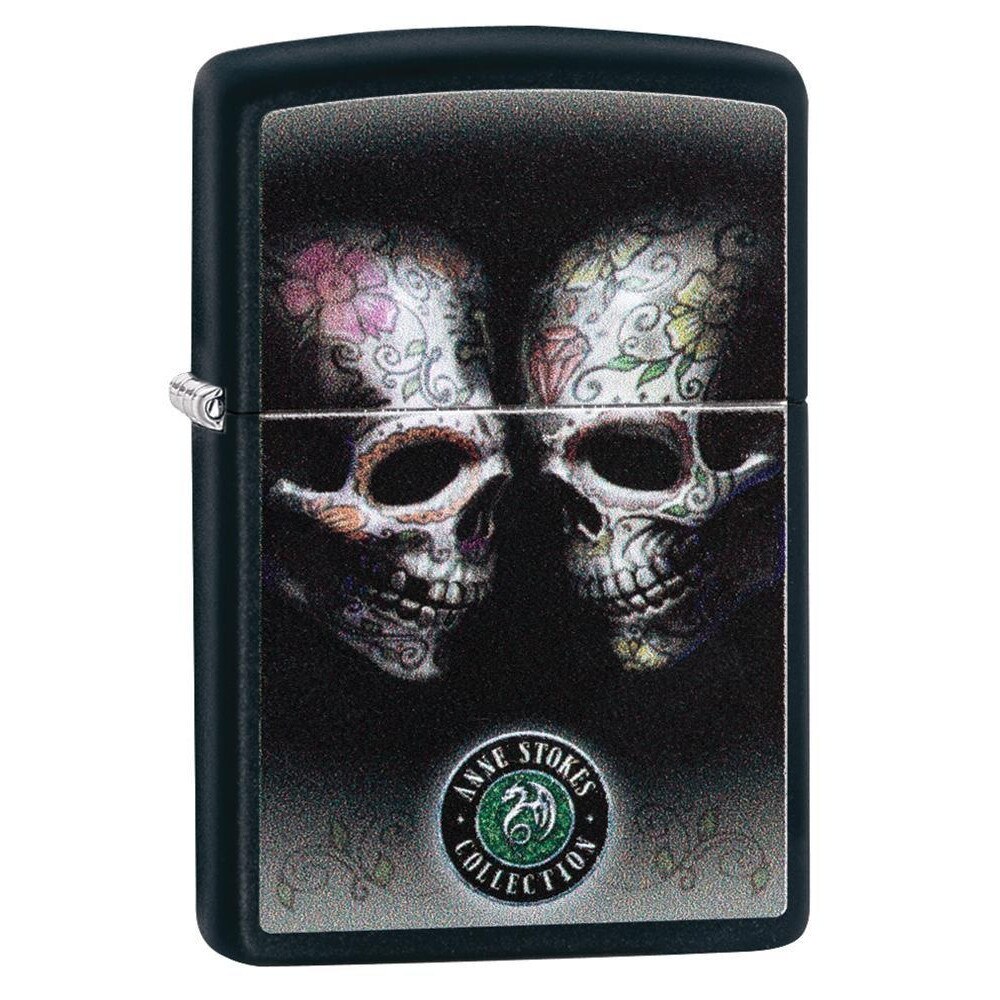 Bricheta Zippo 29754 Anne Stokes-2 Skulls-Floral