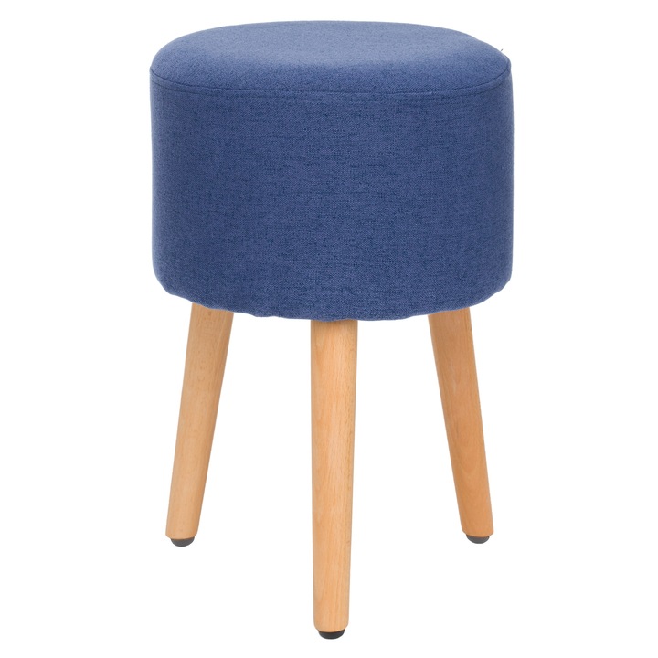 Табуретка QMOBILI SARI Син, текстил, 3 крака от букова дървесина