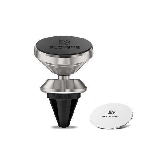 Suport auto magnetic de telefon, grila ventilatie, argintiu, rotatie 360 grade, aliaj aluminiu, marca Floveme
