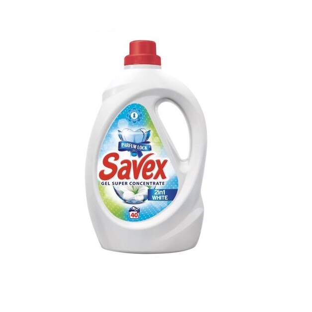 Detergent lichid rufe Savex Parfum Lock 2 in 1 White, 2.2 L, 40 spalari, gel superconcentrat