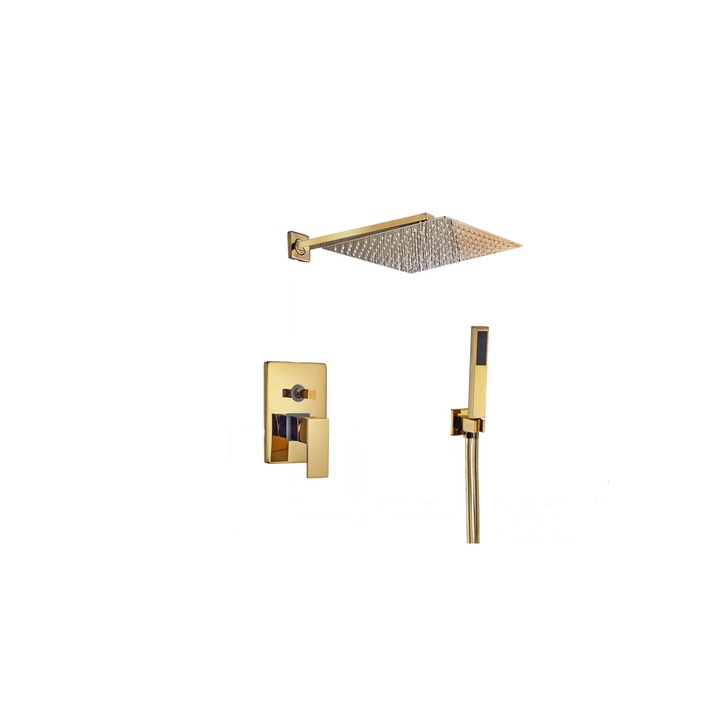 Set de dus Auriu, AquaSpa, Robinet de dus cu efect de ploaie, Palarie de dus de 20 cm