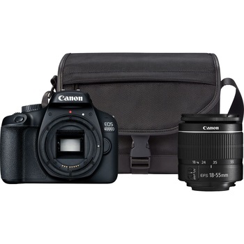 Aparat foto DSLR Canon EOS 4000D,18.0 MP, Negru + Obiectiv EF-S 18-55mm F/3.5-5.6 III Negru + Geanta Canon SB130 Aparat foto DSLR Canon EOS 4000D,18.0 MP, Negru + Obiectiv EF-S 18-55mm F/3.5-5.6 III Negru + Geanta Canon SB130