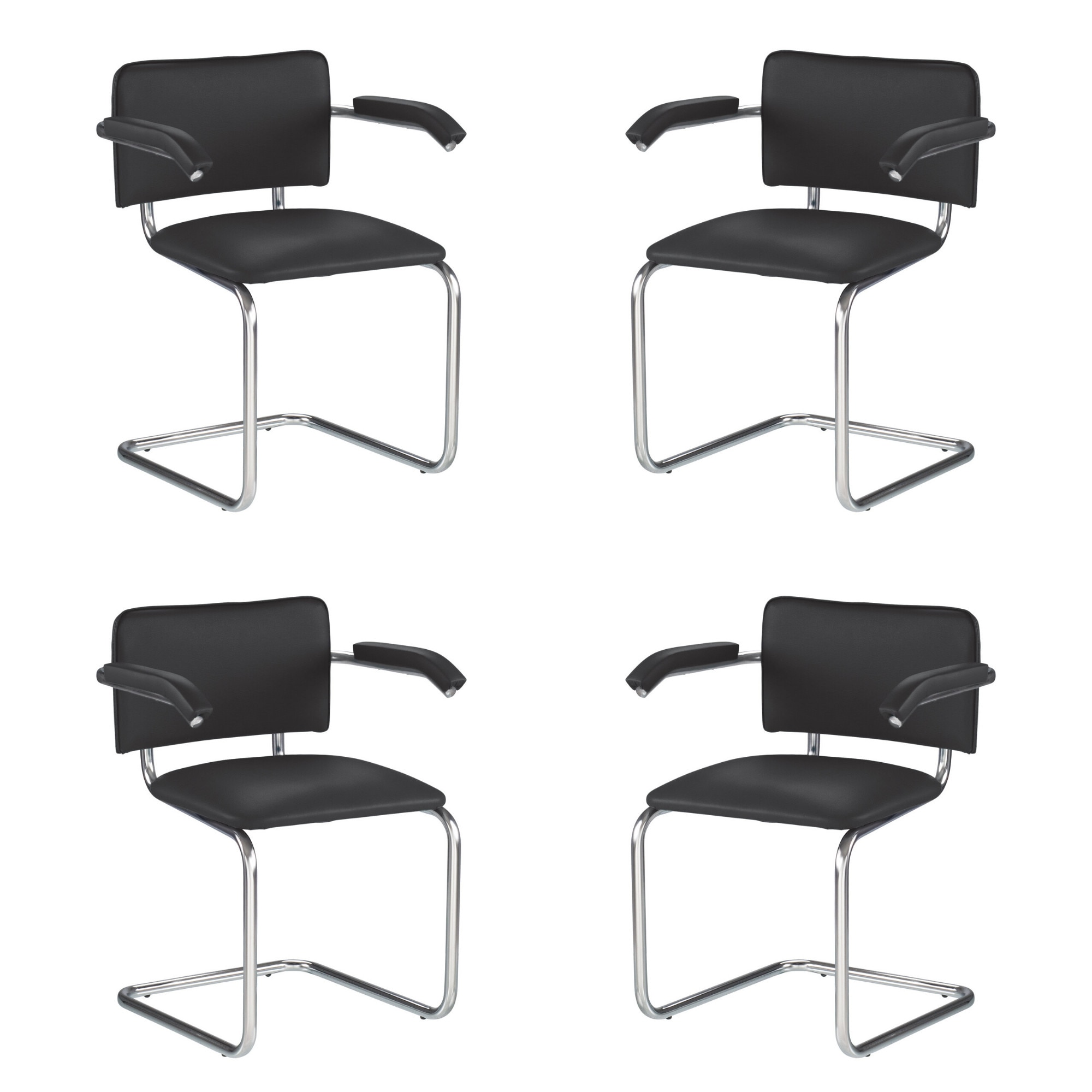 Set 4 scaune vizitator, sala de conferinta MF SYLWIA Arm, cadru cromat, PU, negru